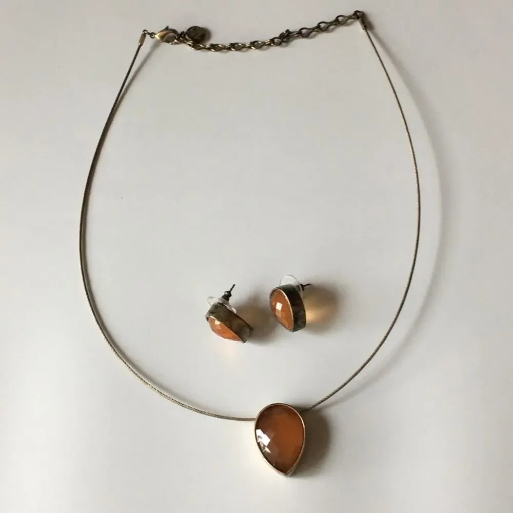 Anne Klein orange crystal necklace and earring set